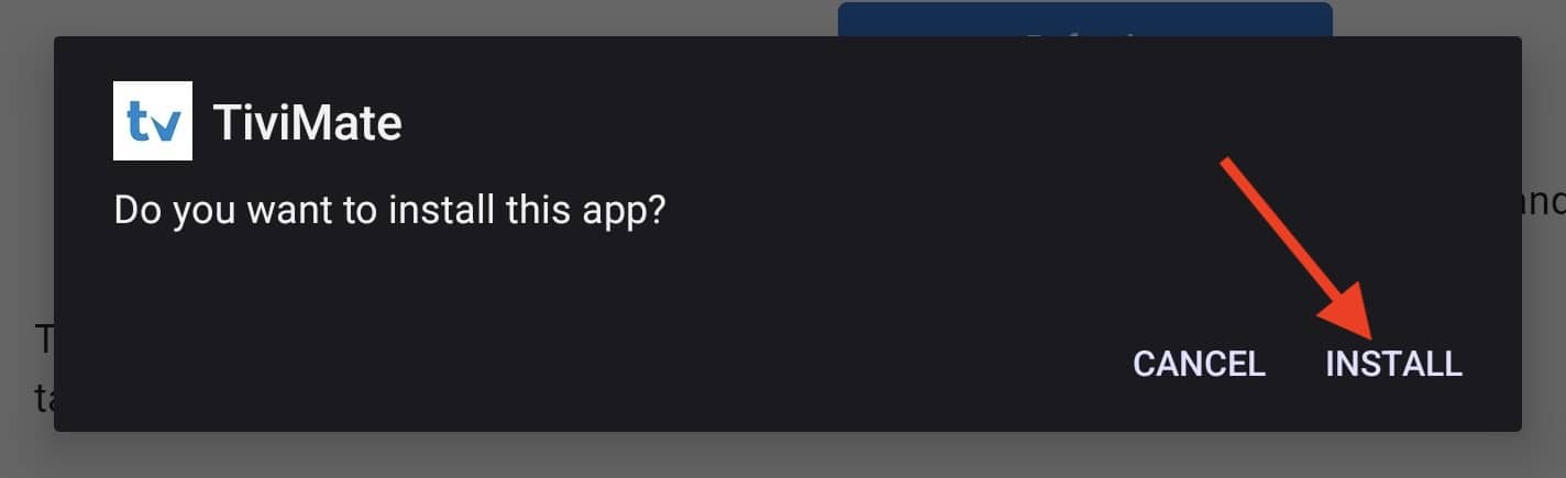 starting the installation of tivimate on android tablet.