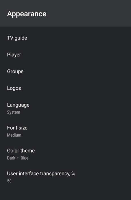 appearance section on tivimate
