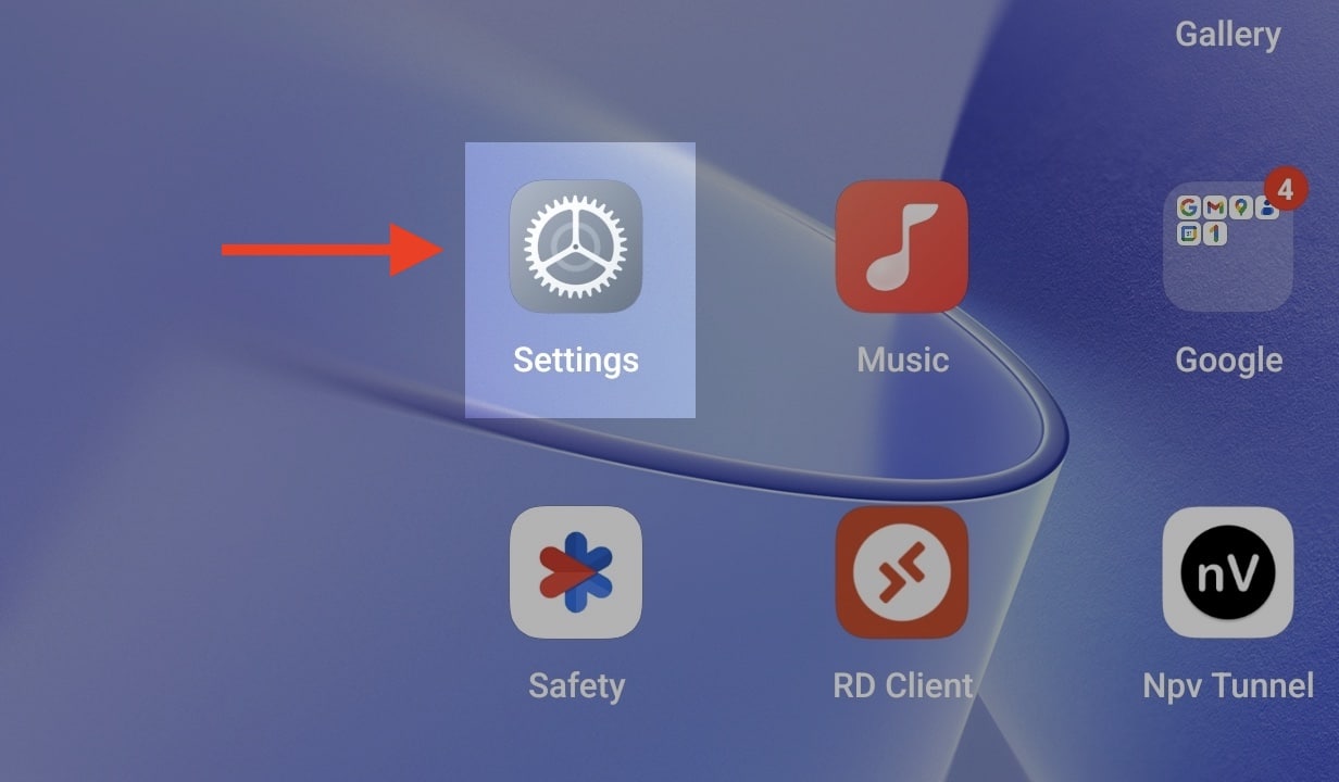 opening settings on an android device