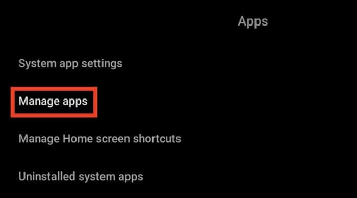 clicking on manage apps