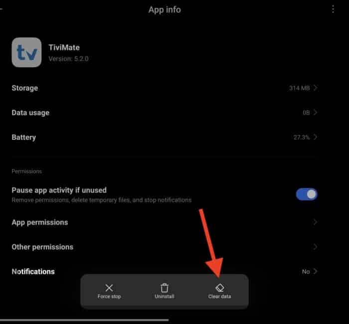 clearing data button