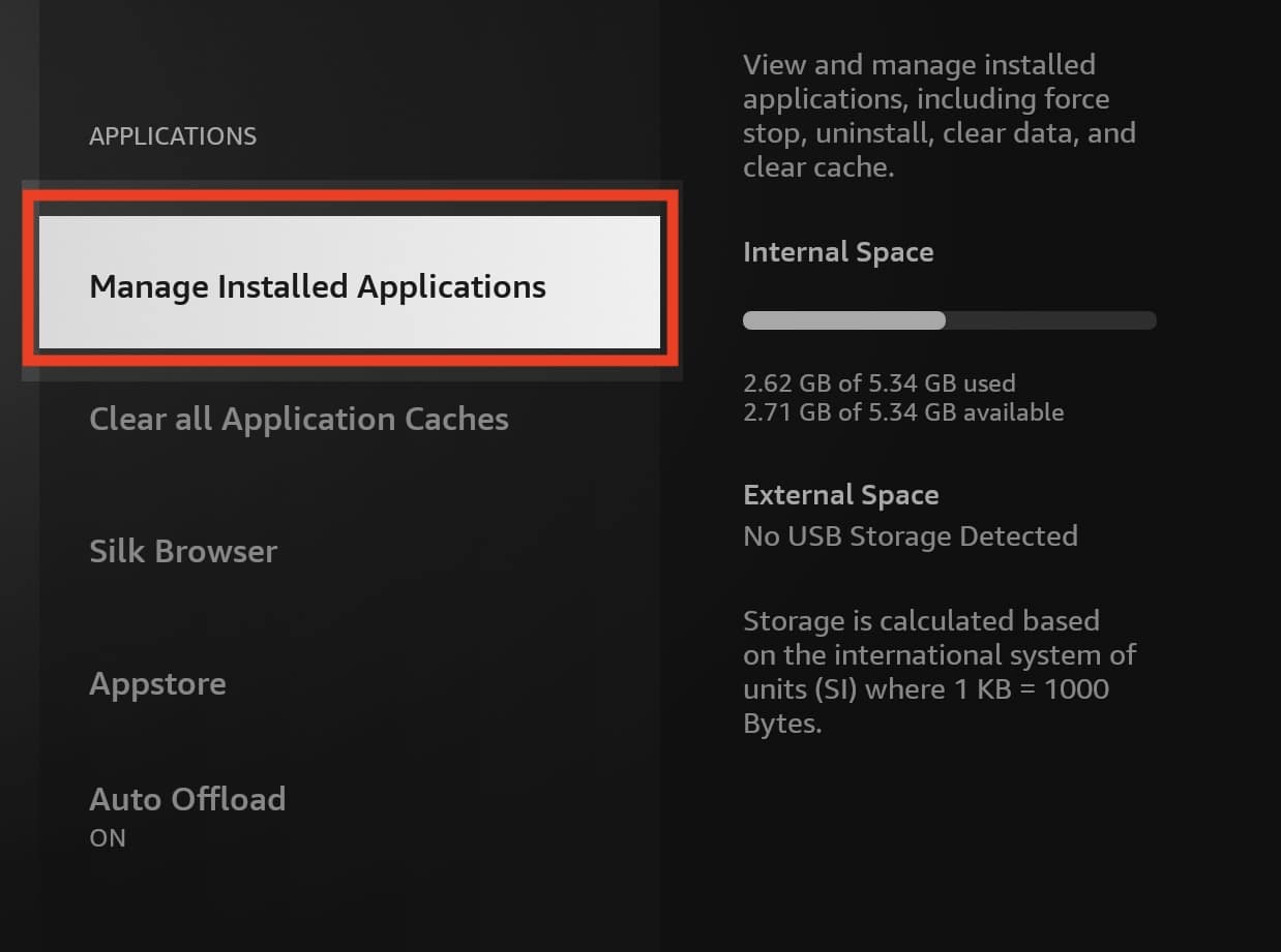 opening manage installed applications