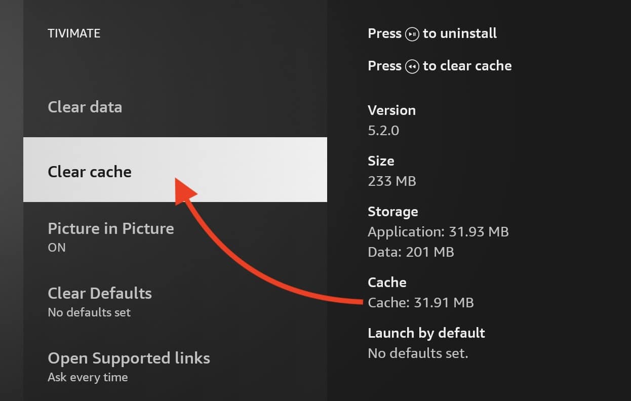 clearing tivimate cache on fire stick