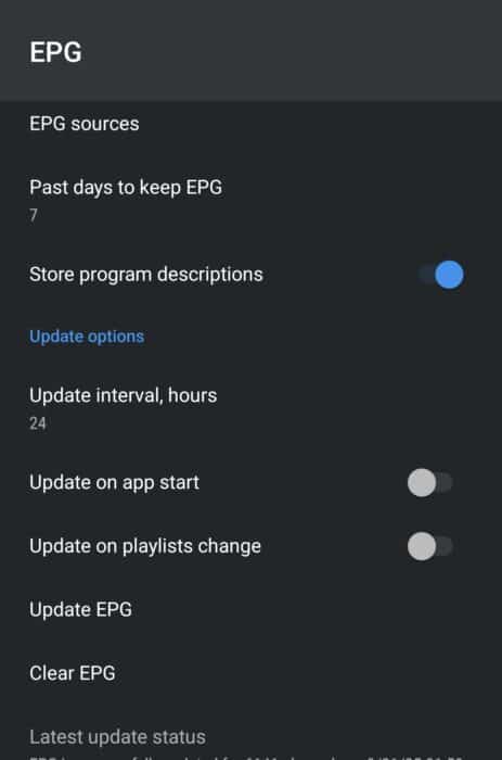 epg section on tivimate