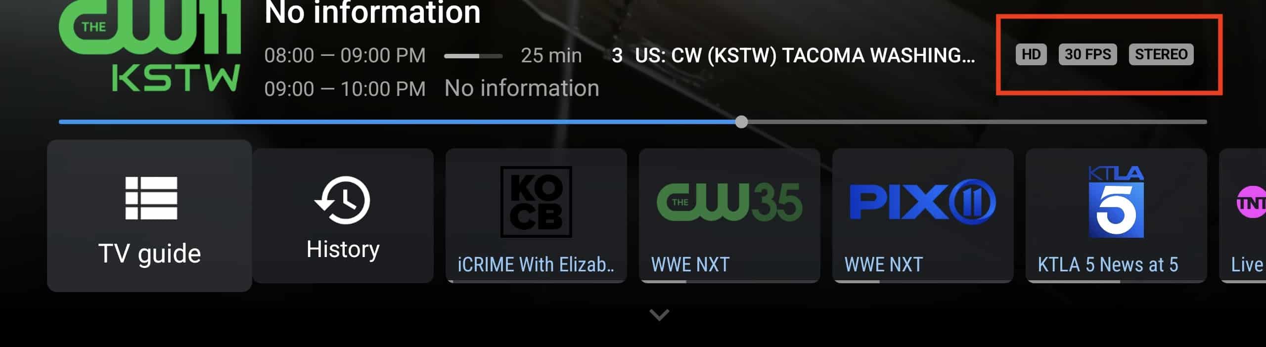 clicking OK button on the full screen channel