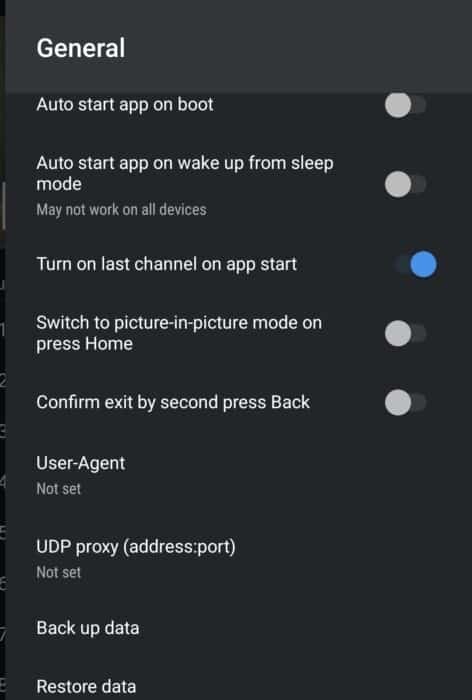 general settings page on tivimate