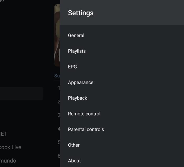 settings main page