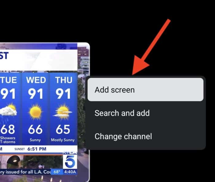 clicking add screen