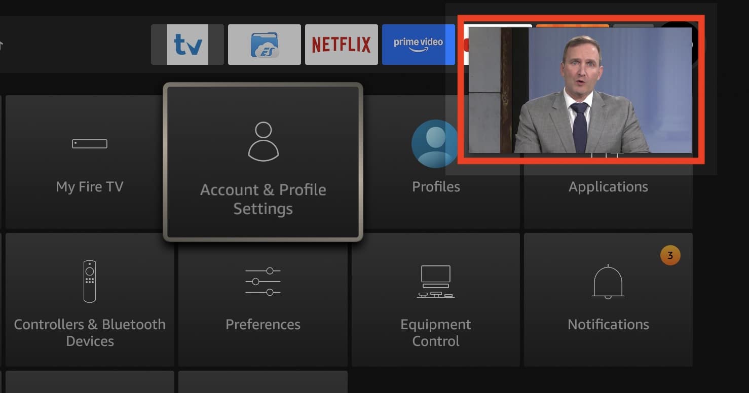 going to fire tv stick settings page while in picture in picture mode