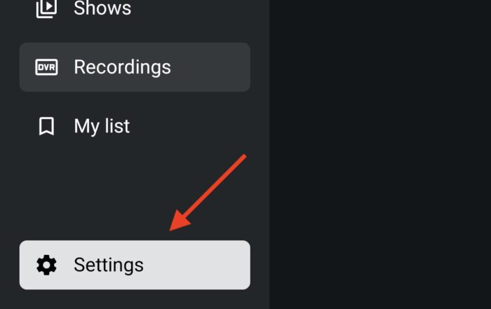 clicking settings on left column