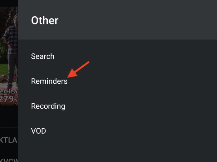 choosing reminders inside settings on tivimate.