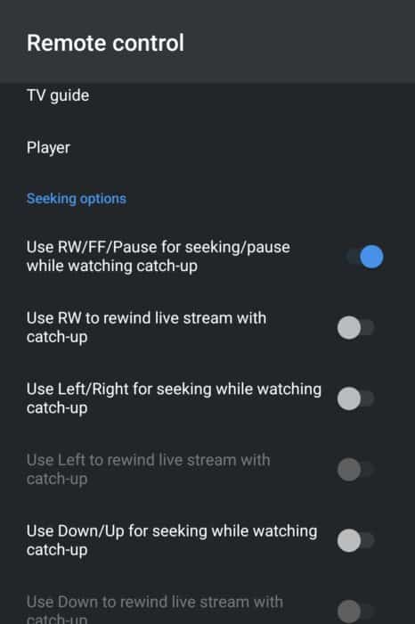 remote control section on tivimate