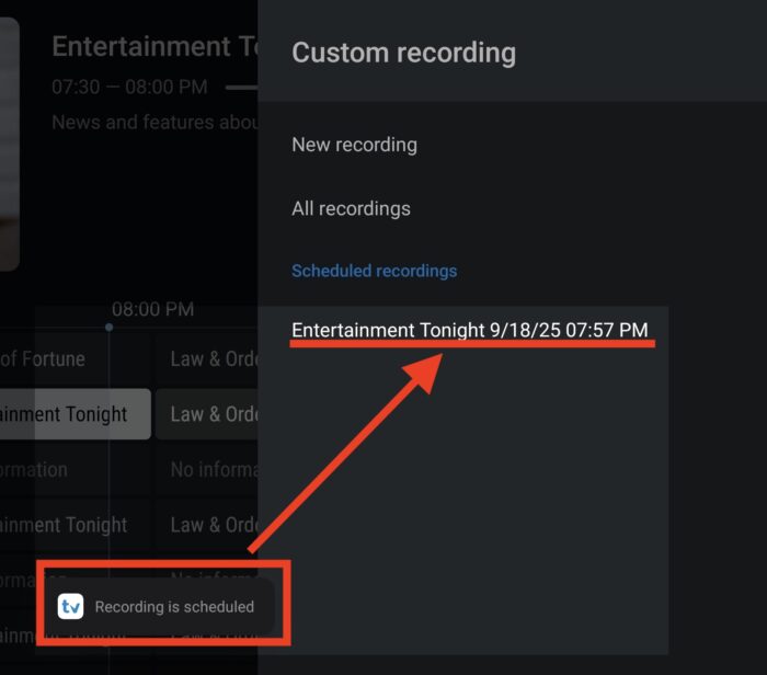 recording is scheduled on tivimate