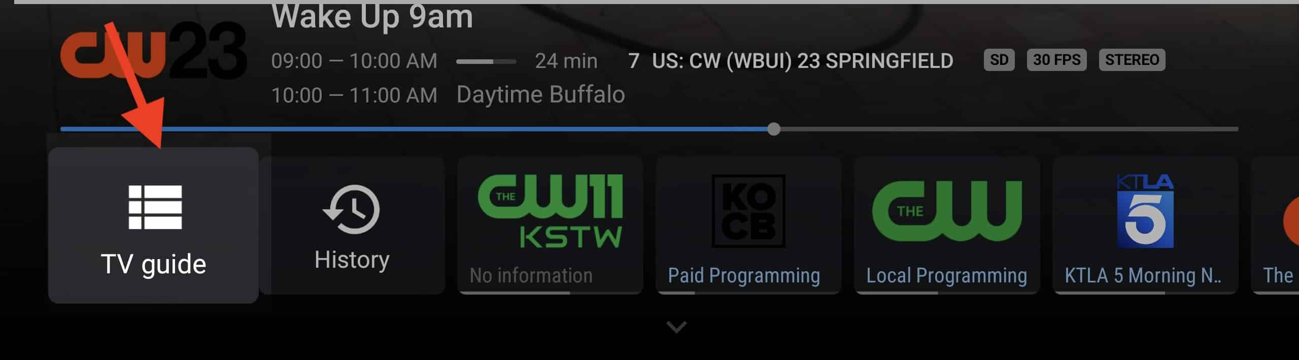 clicking epg from the bottom toolbar