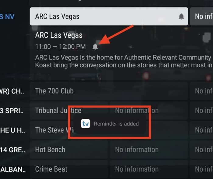 a reminder is set for a program.