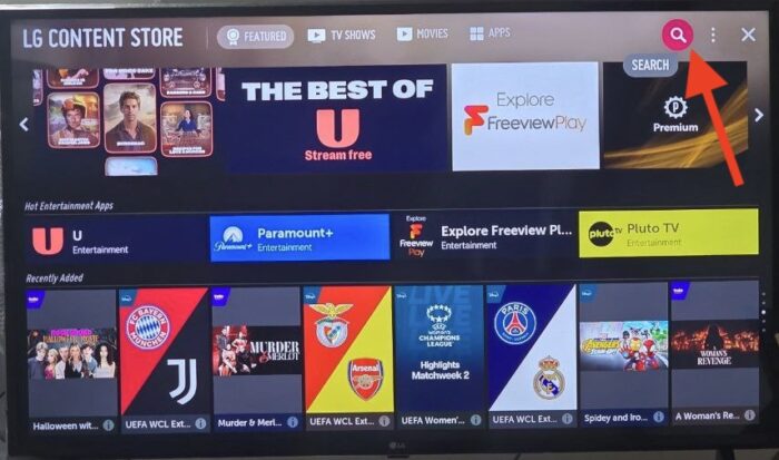 clicking the magnifier icon in LG content store tos earch for IBO player