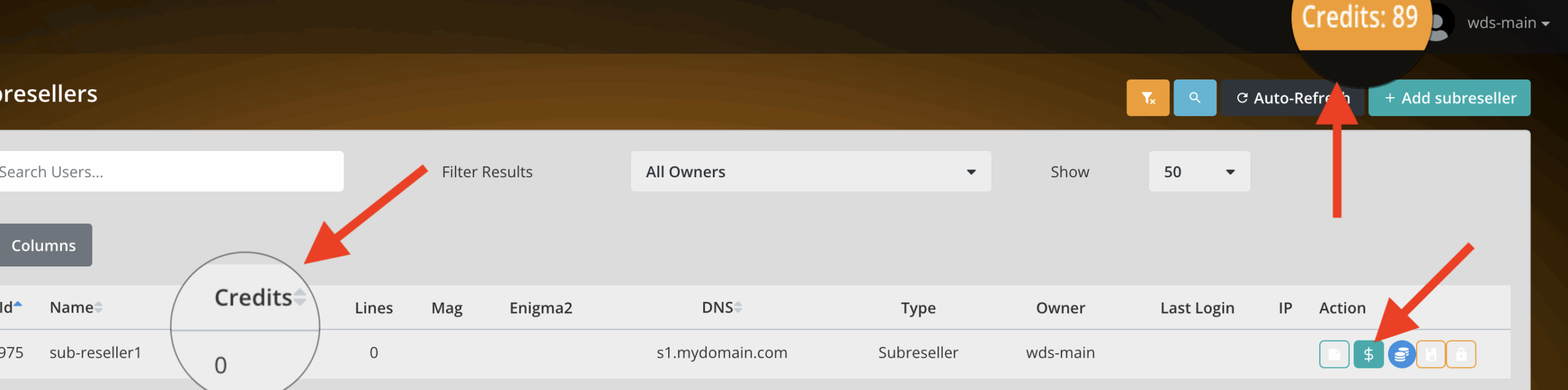 adding credit to sub-reseller