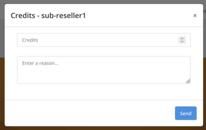 inputting the desired amount of credit to add for reseller