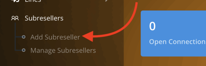 clicking add sub-reseller from left column on reseller panel