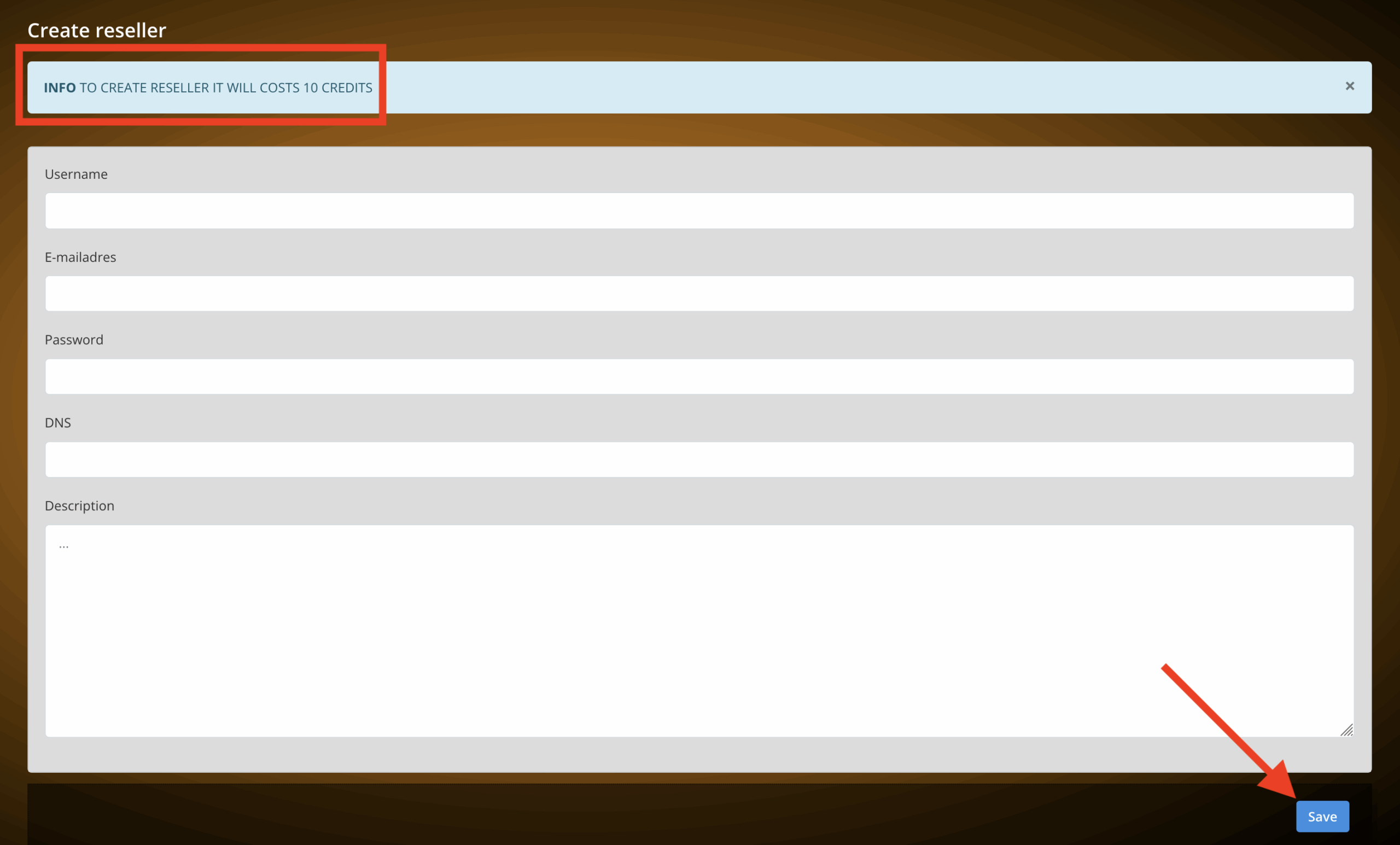 filling the details of a new sub-reseller