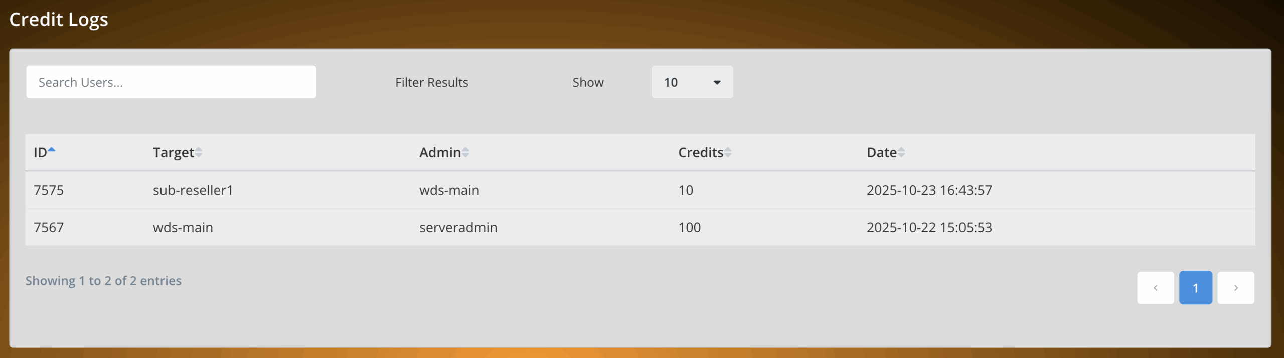 credit log section showing how much credit has been exchanged between users