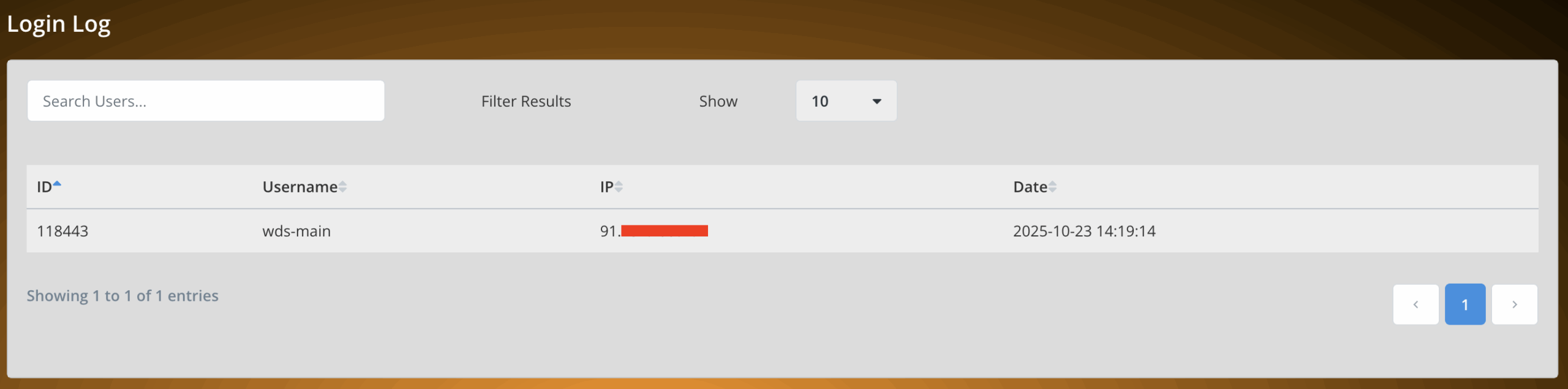 login log section showing when the reseller has logged into the panel.